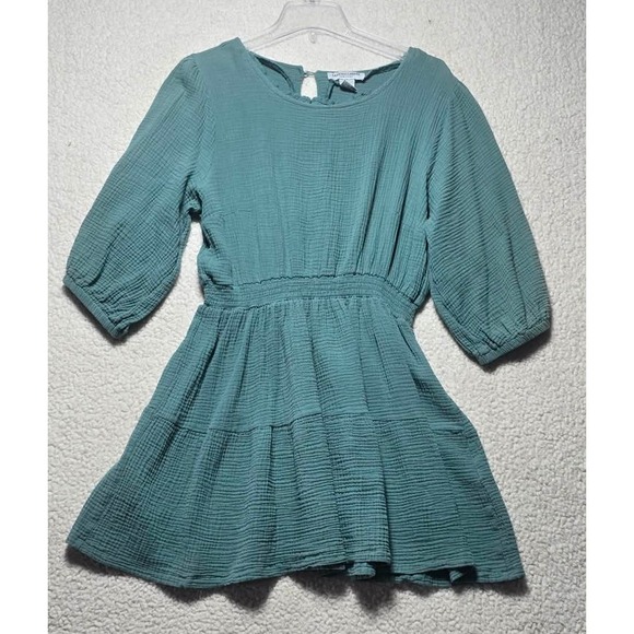 SABRINA LAUREEN NEW YORK Dresses & Skirts - Sabrina Lauren New York Teal Cotton Gauze Smocked Tiered Mini Dress Womens L